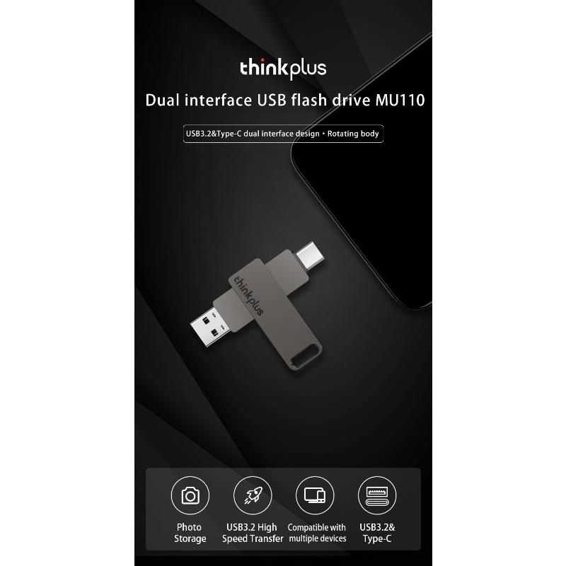 Флэш-накопитель Lenovo-USB Type-C Dual USB A Plus USB C OTG для Android-смартфонов, планшетов и ноутбуков 2-в-1 MU110