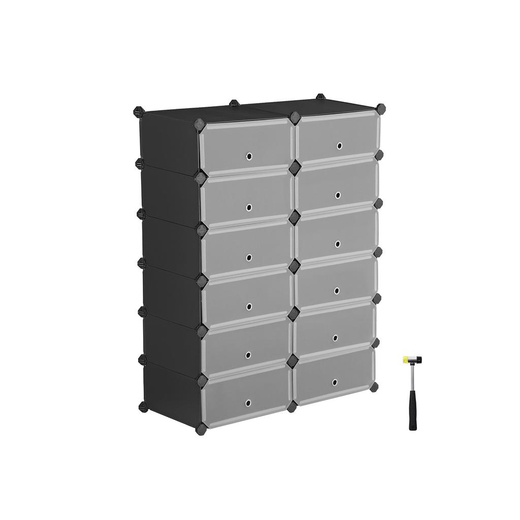 SONGMICS Interlocking Shoe Rack, Rectangular Storage Organiser, 12-Slot Modular DIY Storage Shelf Unit, 40 x 30 x 17 cm for Each Slot