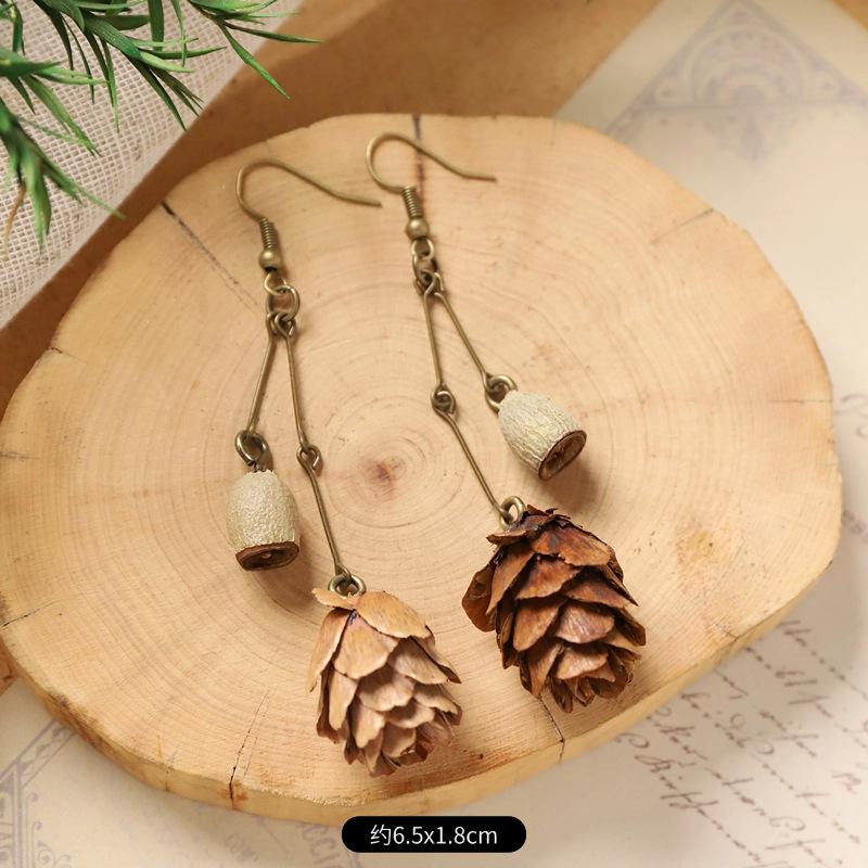 Оригинальные серьги Mori Plant Fruit, натуральные желуди, ручная работа, ретро-женские длинные серьги, этнический стиль, литературная и традиционная китайская медицина