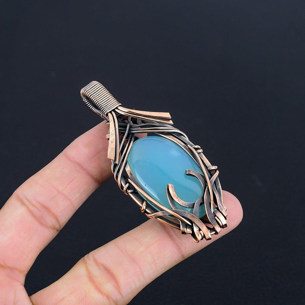 Подвеска из чистого серебра 925 пробы с синим халцедоном, ювелирные изделия с подвеской из драгоценных камней ручной работы, подарки для жены, абсолютно новый кулон