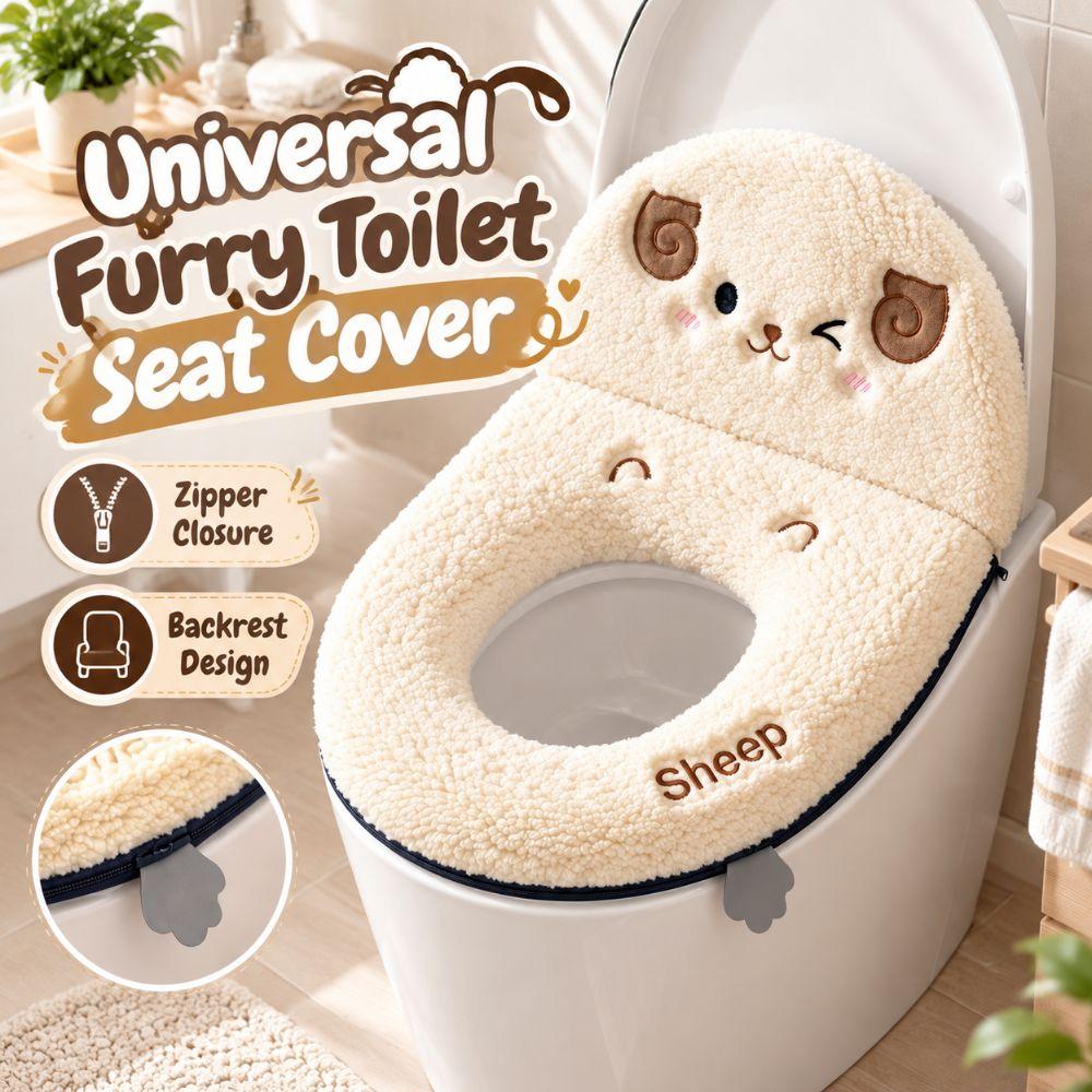 Thickened Toilet Seat Cushion Zipper Closure Bathroom Toilet Pad Furry Toilet Cover Autumn Winter