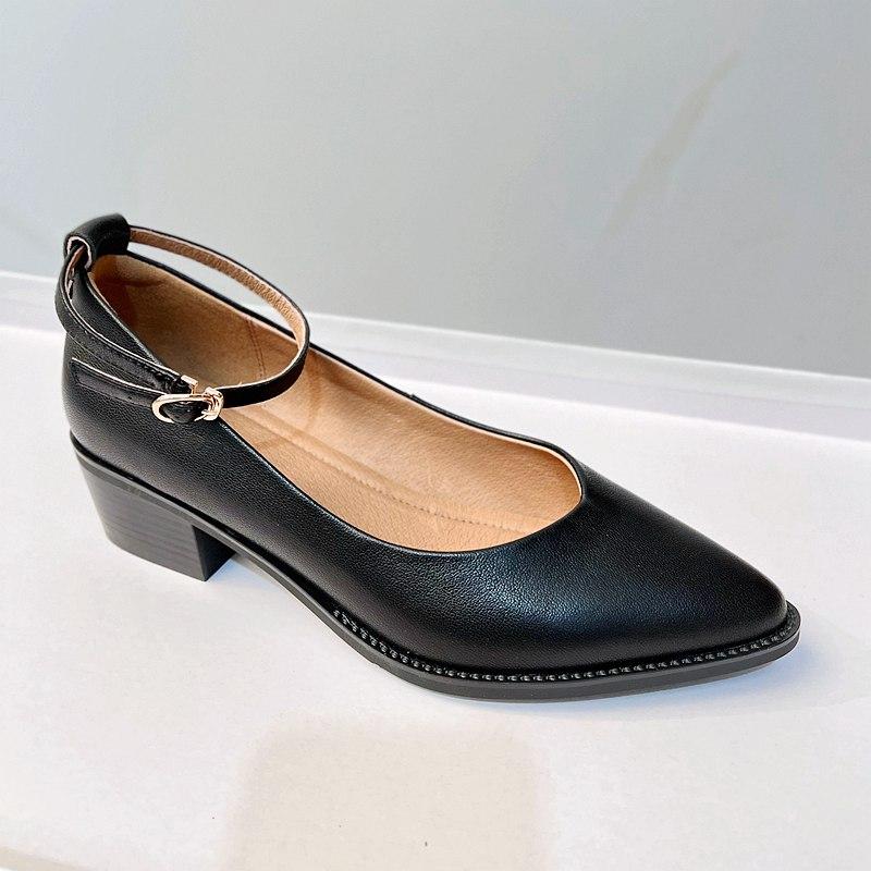 Krazing Pot Летняя обувь на высоком толстом каблуке из овчины с острым носком, женские неглубокие туфли Мэри Джейн с ремешками на щиколотке