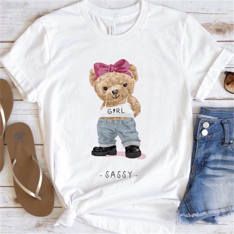 Cool Bear Cartoon Pattern T-shirt Women Tops Summer Vigorous Lovely Harajuku Female Fashion Tees Ladies Shirt