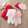 Newborn Infant Baby Girls Solid Ruffles Lace Romper Jumpsuit+Hat Outfits Sets