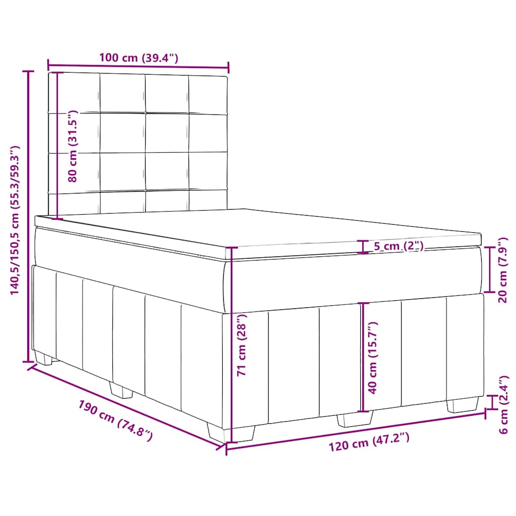 Box Spring Bed with Mattress Dark Brown 120x190 cm Fabric