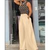 Sleeveless Printed Wide-Leg Pantsuit Sleeveless Short Top Print Loose Pants Suit