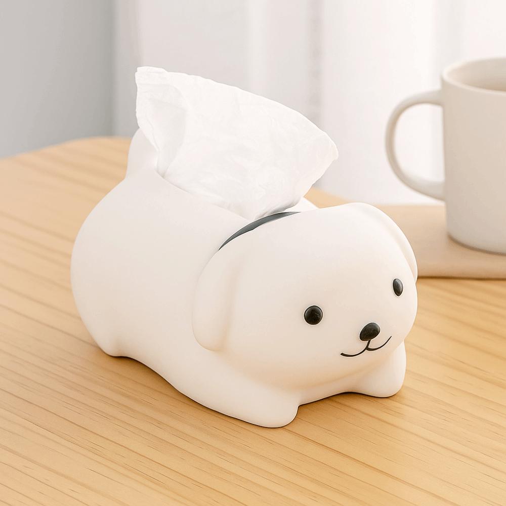 Figure Model Little Dog Tissue Storage Box Anti Drop Little White Dog Model Toy  Home Decoration