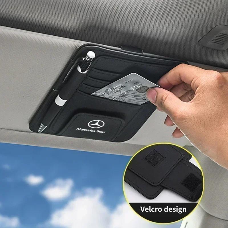 JGAWR1 Car Sun Visor Glasses Holder Card Bag Eyeglasses Storage Clip For Mercedes Benz AMG A C E S Class W201 W210 W108 W204 W205 W203