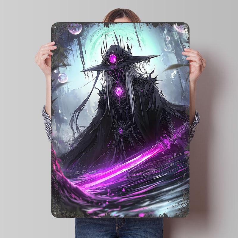 Dark Purple Samurai Tin Plaque Poster Customized Wall Art Retro Vintage Metal Signs for Man Cave Living Room Decorations Decor
