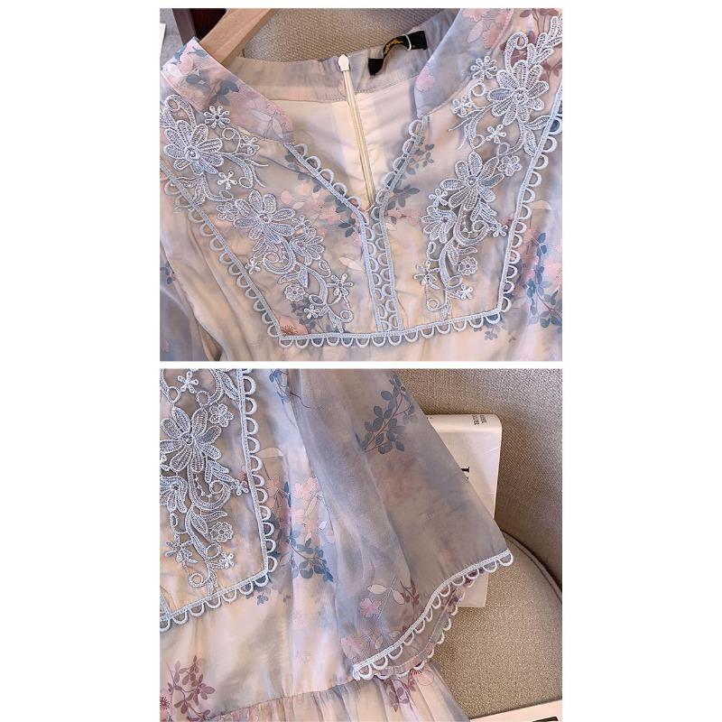 Плюс Размер Женское Летнее Новое Утягивающее Новое Китайский Стиль Печатный V-образный вырез Короткие Рукава Платье