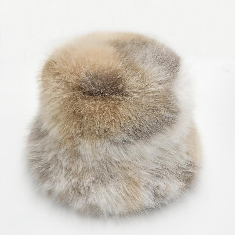 Customized winter warm plush hat women's crimped knitted pullover hat color matching bucket hat plush warm hat