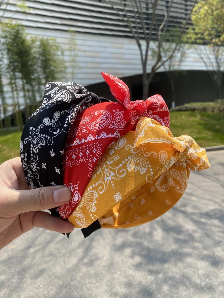 Новая Модная Женская Широкая Повязка на Голову с Ушками Кролика и Цветком Кешью, Бант, Зажим для Волос, Повязка из Узловой Ткани