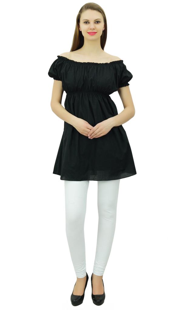 Bimba Женские топы с открытыми плечами и пышными рукавами, блузка с эластичной талией, хлопок