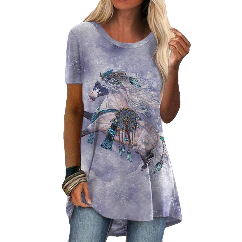 Летний топ с круглым вырезом, 3D этнический стиль, ретро принт, модные повседневные женские футболки с коротким рукавом