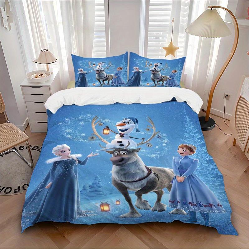 3pcs Frozen Fever Olaf Snowman Reindeer Quilt Cover Set (1 Quilt Cover + 2 Pillowcases Without Pillow Core), High-Definition Printing for Ho
