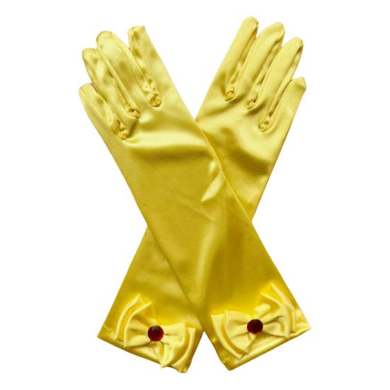 1 Pair Kids Gloves Rhinestones Inlaid Bowknot Decor Bright Color Gloves Performance Stage Princess Gloves