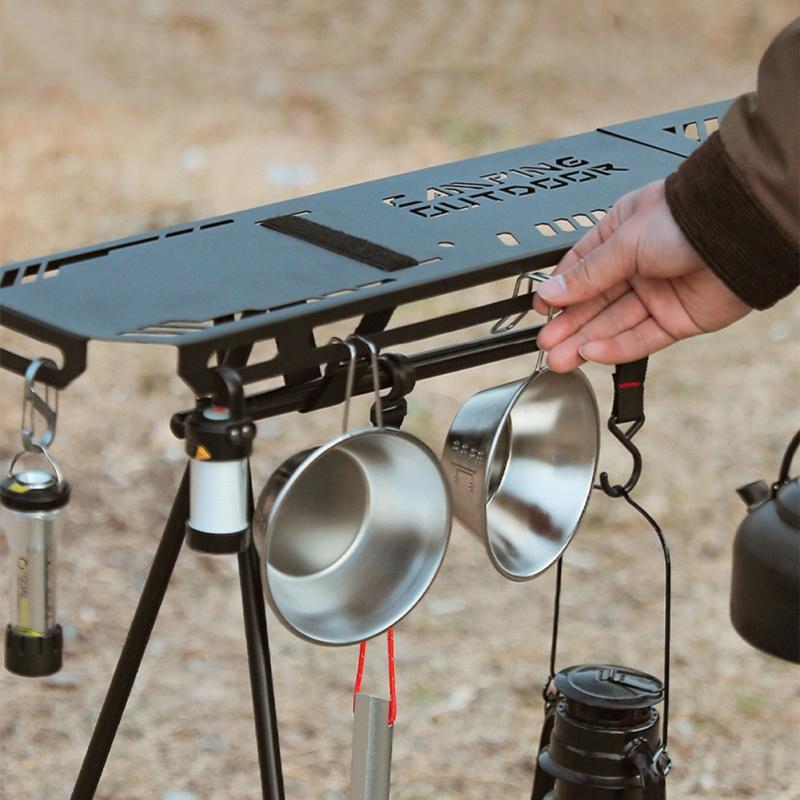 Outdoor Camping Hanging Rack Top Plate Portable Tripod Shelf Board Foldable Cookware Hanging Rack BBQ Picnic Accessories