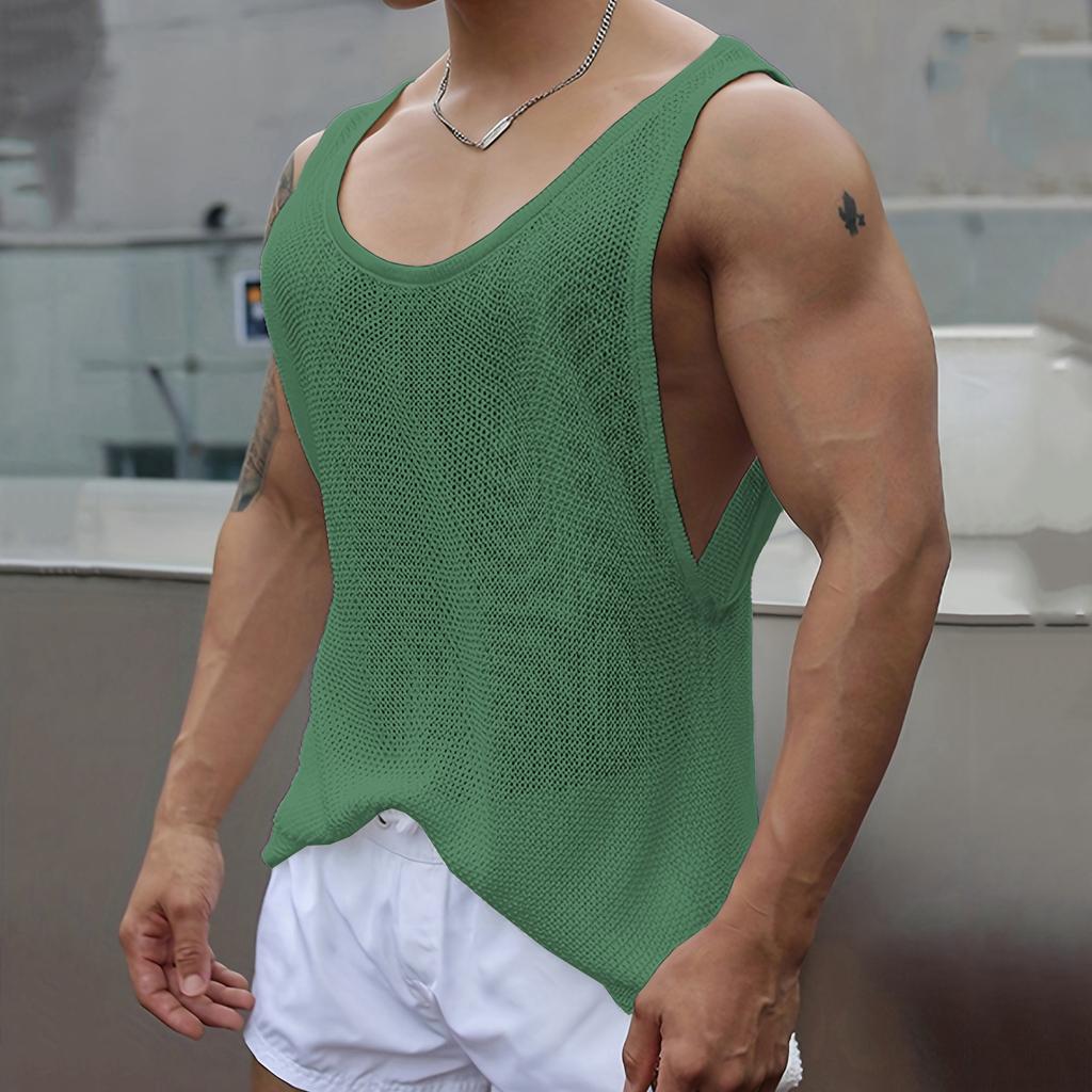 Men'S Summer New Style Men'S Thin Breathable Sports Fitness Sleeveless Knitted Shirt Casual Loose Knitted Tank Top