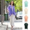 Women Shawl Soft Breathable Solid Color Shawl with Tassel Hem Sun