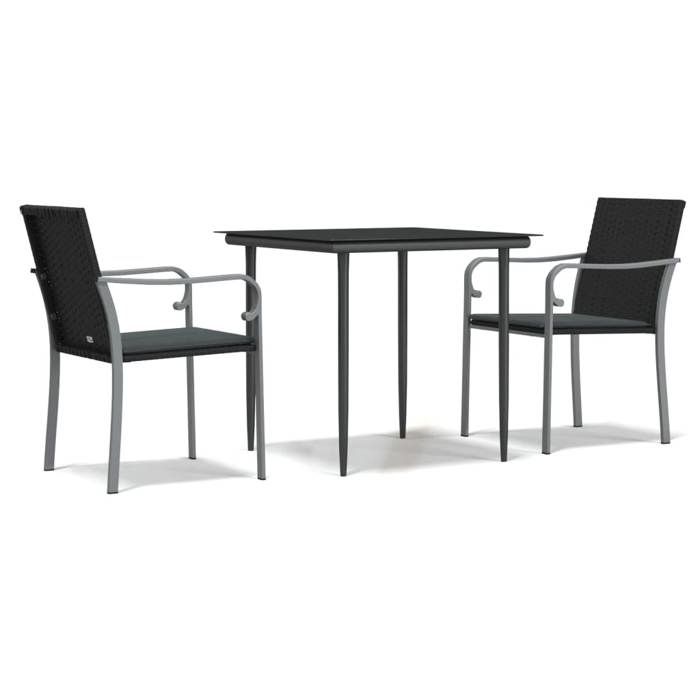VidaXL Ensemble à Manger de Jardin avec Coussins 3 pcs, Chaises à Manger avec Accoudoirs, Ensemble de Meubles avec Table, 3186939