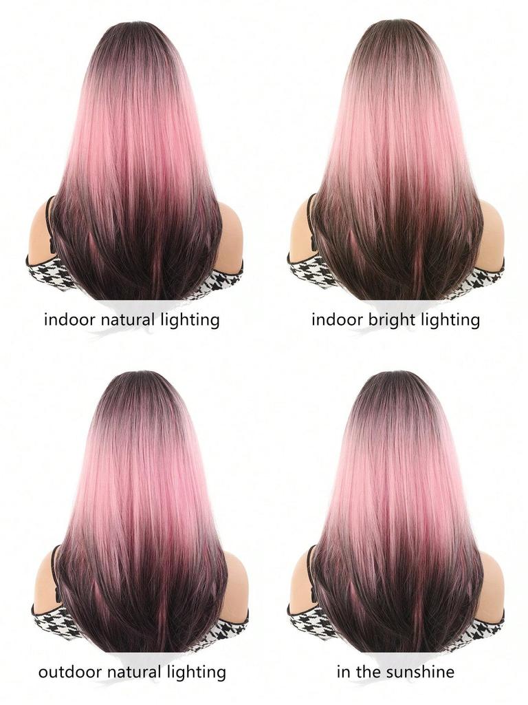 Длинные розовые черные парики с эффектом омбре для чернокожих женщин, розовые коричневые парики с густой челкой, парики для косплея, цветные парики, синтетические многослойные парики для повседневного использования