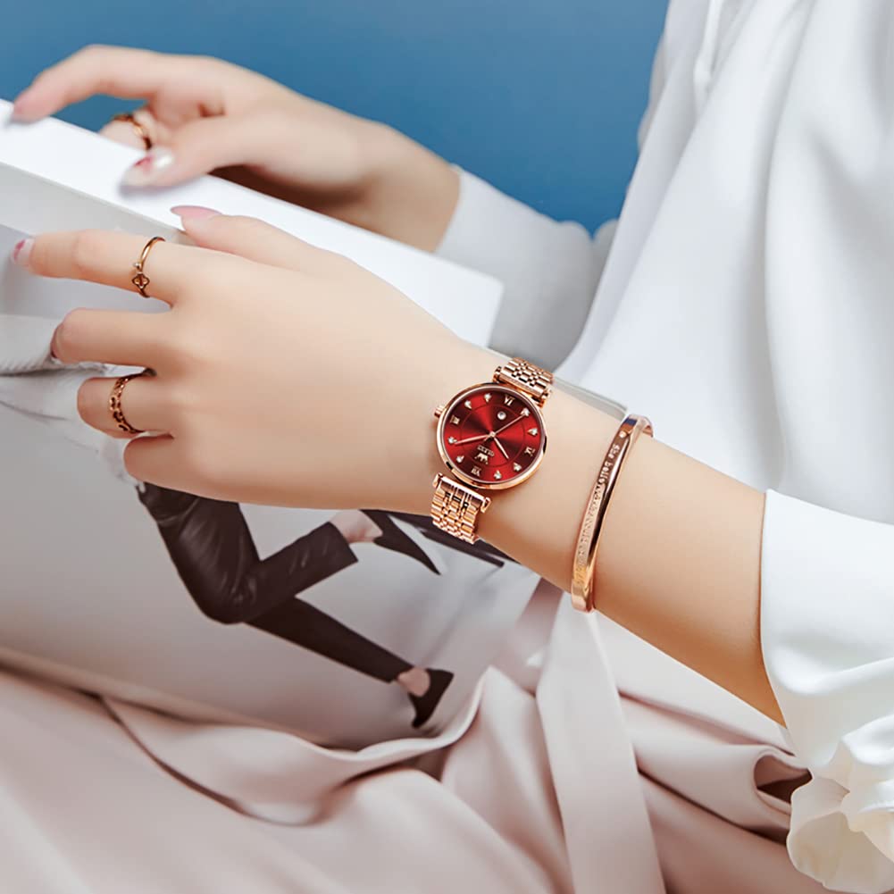 OLEVS Arm японские ультра розовые нержавеющая сталь стильные водонепроницаемые часы браслет розовый день подарок для часов на Рождество подарок OLEVS женские часы,