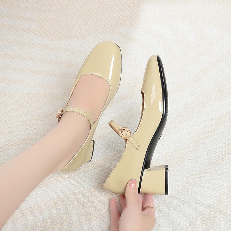 2025 Autumn New Women's High Heels Fashion Chunky Heel Casual Party Career Work Mary Jane Soft Leather Shoes
