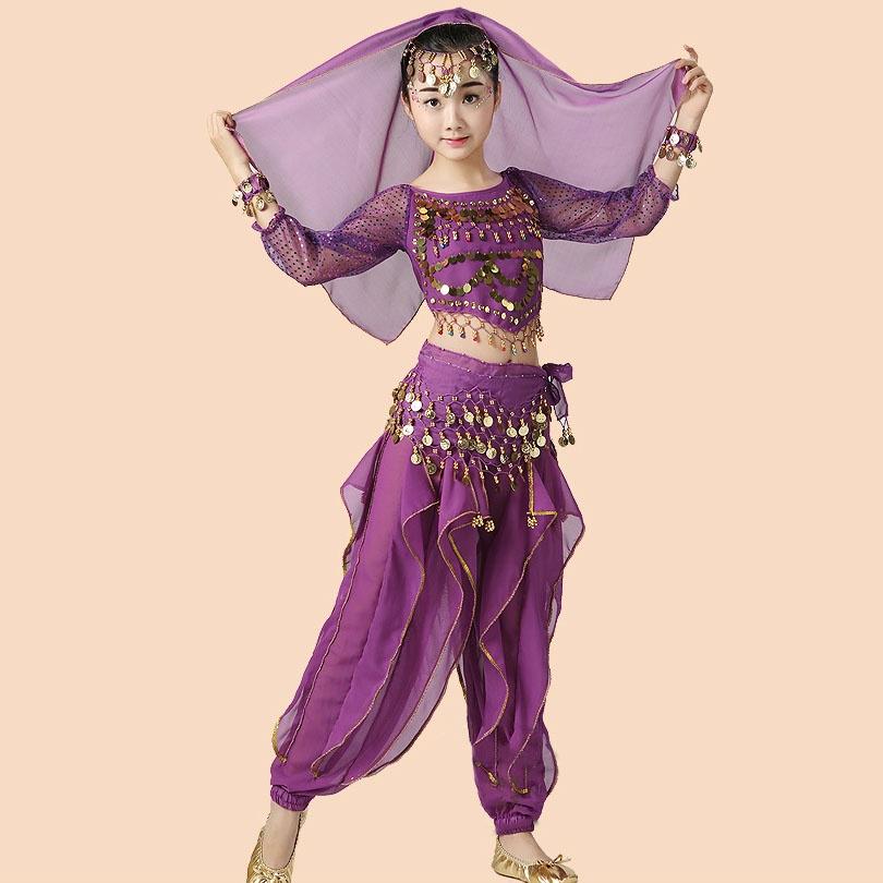 2 шт./компл., детская индийская одежда для танца живота для девочек, шифоновая танцевальная одежда, одежда для выступлений