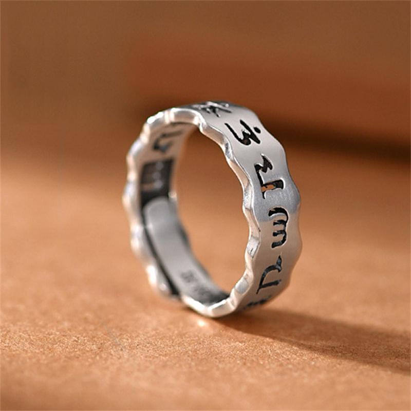 Винтажное санскритское полое кольцо с шестью символами буддийского сердца Сутры для мужчин, ювелирные изделия, индивидуальное кольцо из серебра 925 пробы, мужское кольцо на палец