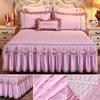 Роскошное кружевное покрывало принцессы, простыни-юбки, утолщенная стеганая простыня, постельное белье, нескользящий наматрасник Queen King для королевы