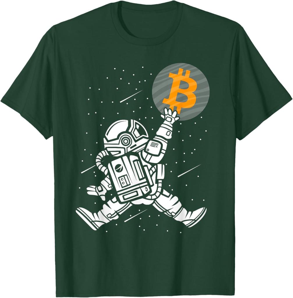 Астронавт Bitcoin Тянется к BTC Графическая футболка Криптотрейдера Мужская Повседневная С коротким рукавом