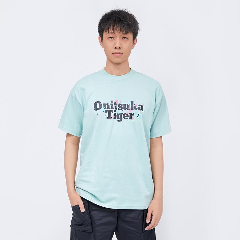 ONITSUKA TIGER Свободная футболка с круглым вырезом и короткими рукавами, топы унисекс, светло-зеленый 2183B196-300