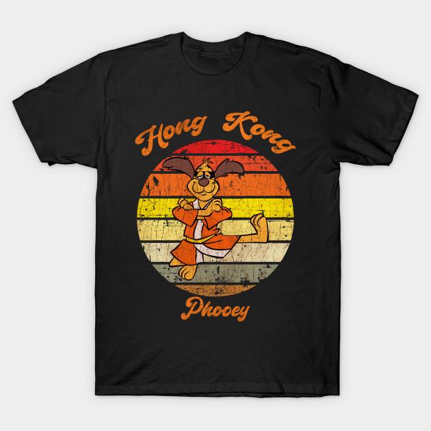 Asian Size Men Black Print T-shirt Retro Hong Kong Phooey No-Cut Heat Transfer Print Cotton Tshirt