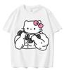 2026 ХеллоКитти Sanrio Печатная Хлопковая Футболка Летний Мультяшный Дизайн Детская С Круглым Вырезом Модная Свободная Посадка Повседневная Одежда
