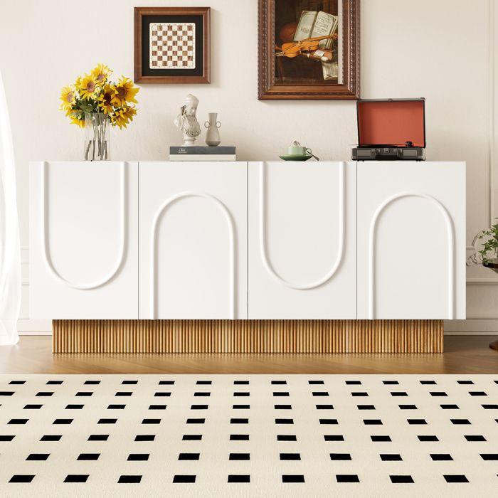 Buffet 4 portes, Forme en U claire, Buffet élégant pour salon et salle à manger, Buffet moderne 160x75x38 cm, Meuble de rangement