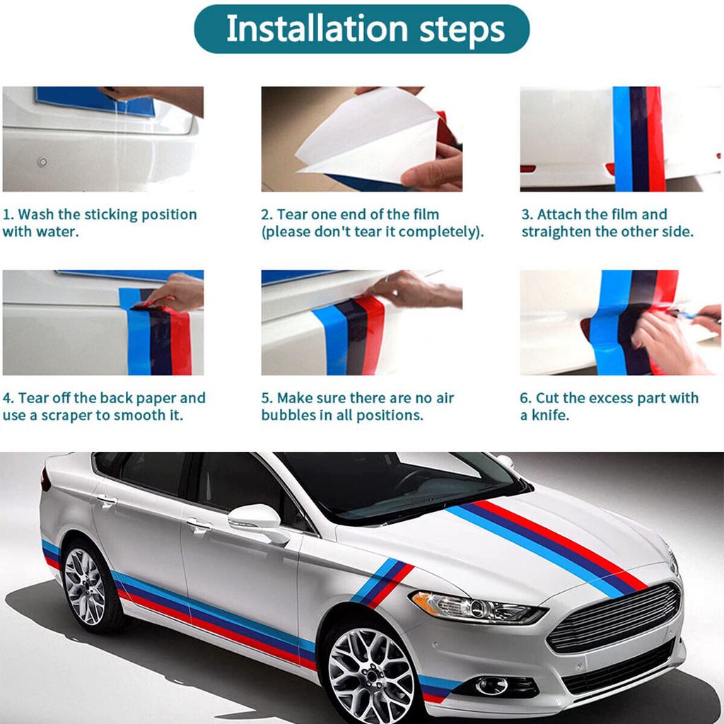 kyapx5 Car Sticker M Color Stripes Rally Side Hood Racing Motorsport Vinyl Decal Sticker Strip Bumper Engine Cover For BMW 117"/4.5m