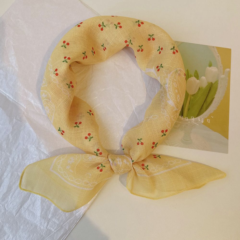 Women's Breathable Square Scarf: Thin with Paisley & Cherry Patterns Versatile Neck Scarf & Headscarf