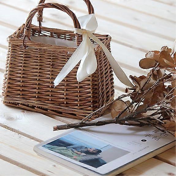Bow Rattan Woven Bag Straw Bags Top Handle Wicker Baskets Handbags Boho Style Beach Bag