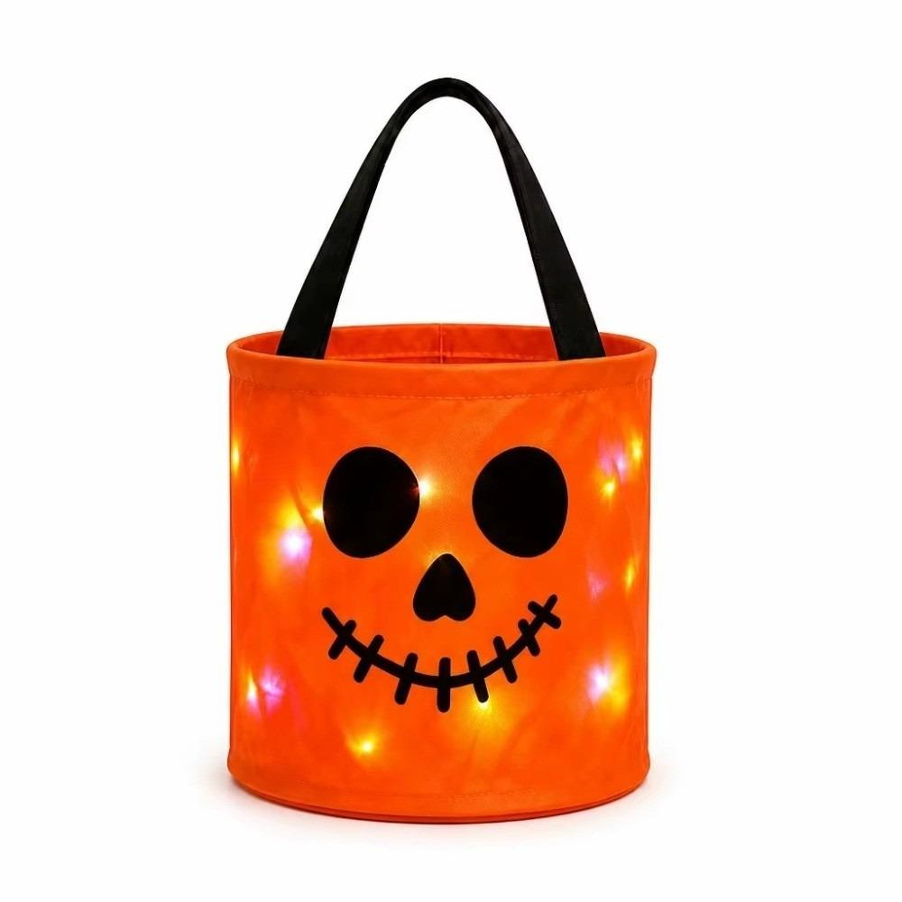 LED Halloween Candy Bucket Ghost Print Halloween Tote Bag New Pumpkin Bucket Kids