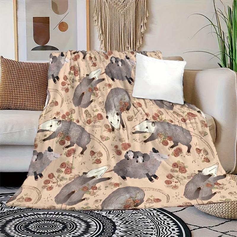 Contemporary Opossum Flannel Blanket Soft Cozy Polyester AllSeason Multipurpose Sofa Decor Gift