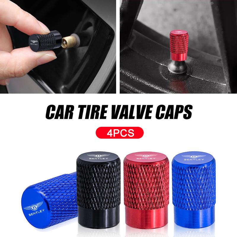 4Pcs Car LOGO Tire Valve Stems Cap Aluminum Tyre Wheel Stem Air Valve Cover Airdust For Bentley Continental GT MULLINER Bentayga