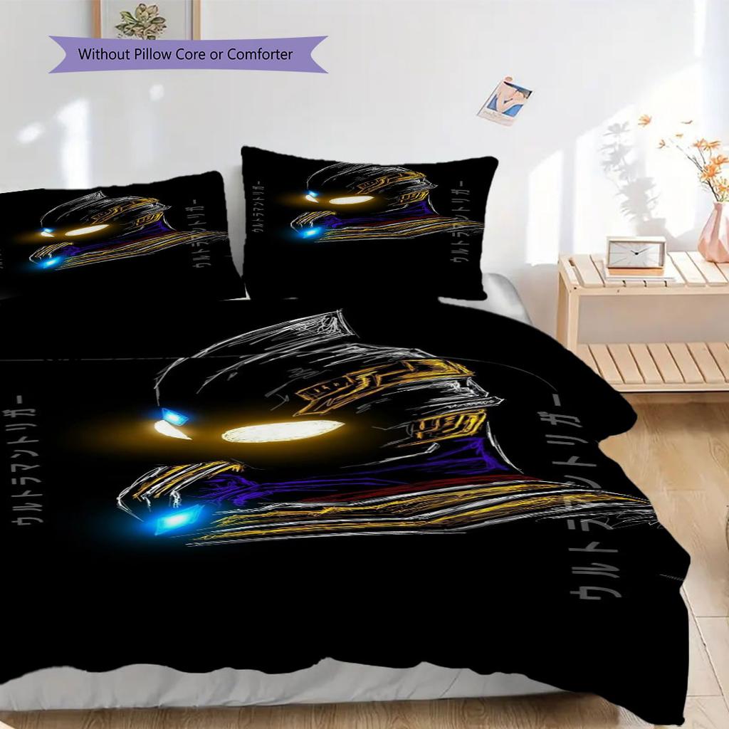 Ultraman Tiga themed printed children's quilt set (1*Duvet Cover + 2*Pillowcase, Without Core),Bedding for the bedroom