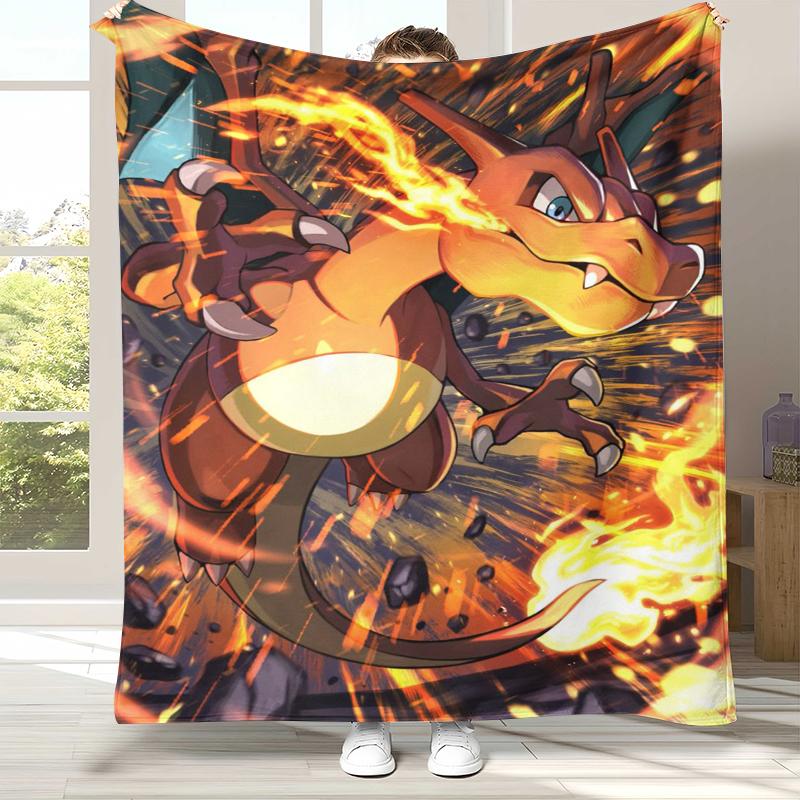 Charizard Charmander Pokemon Flannel Blanket,Ultra Soft Warm Plush Throw for Home Bedroom Bed Sofa Cover Office Camping Picnic