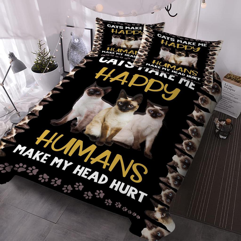 Cute Colored Cat Bedding Three-Piece Quilt Cover