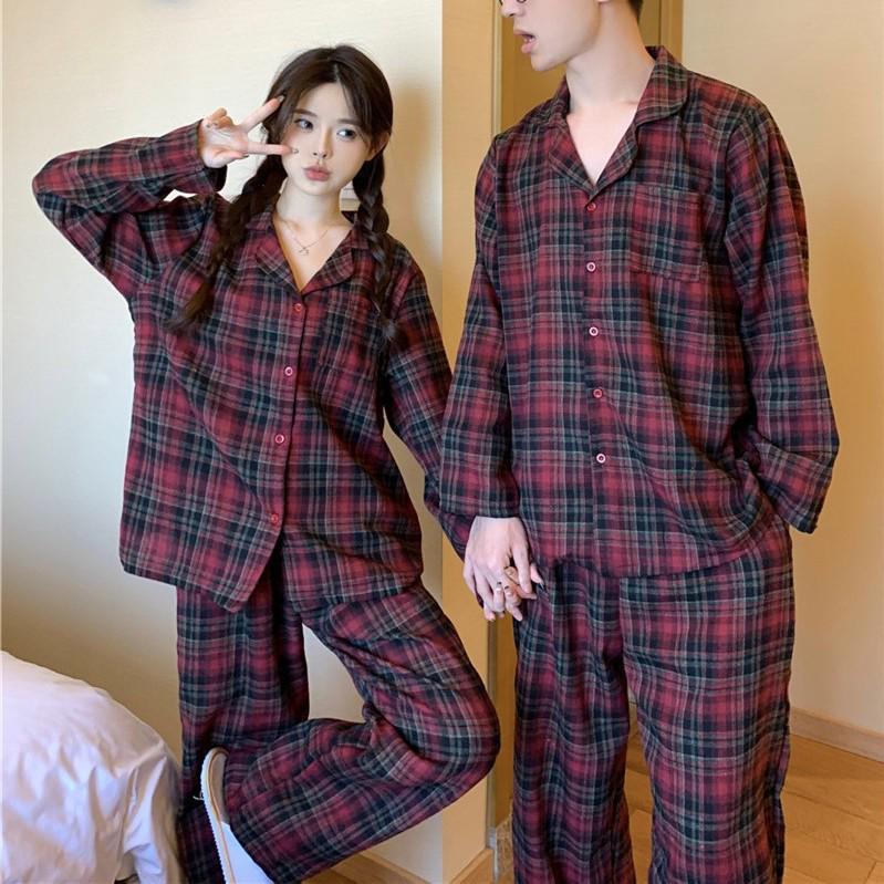Пижамный комплект в красную клетку в корейском стиле: Удобная, Повседневная Домашняя Одежда для Пар