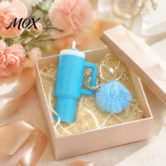 Tumbler Purse Pendant Mini Keychain with Pompom Charm, Lipstick Holder Mug Miniature Ornament Pendant, Decor Accessory for Handbag Backpacks