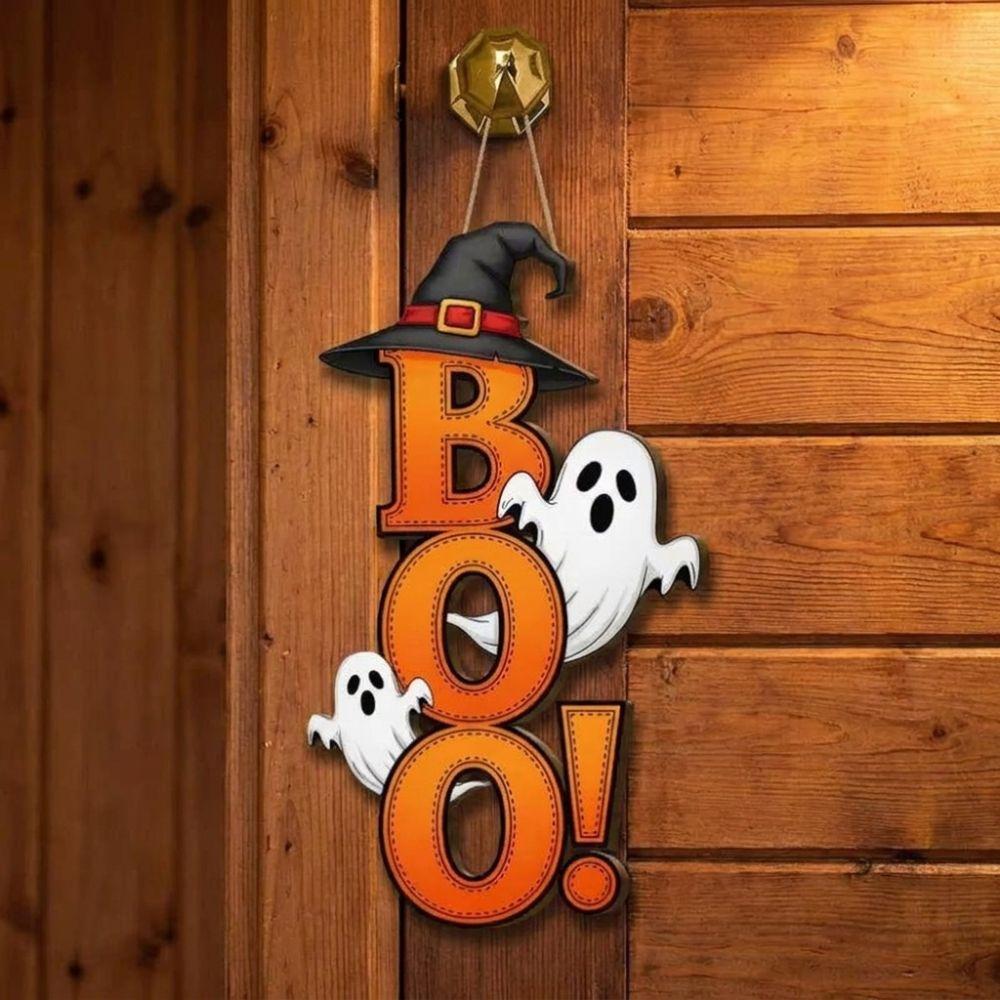 2D Flat Halloween Ghost Pendants Wooden Ghost Hanging Sign Kitchen Hanging