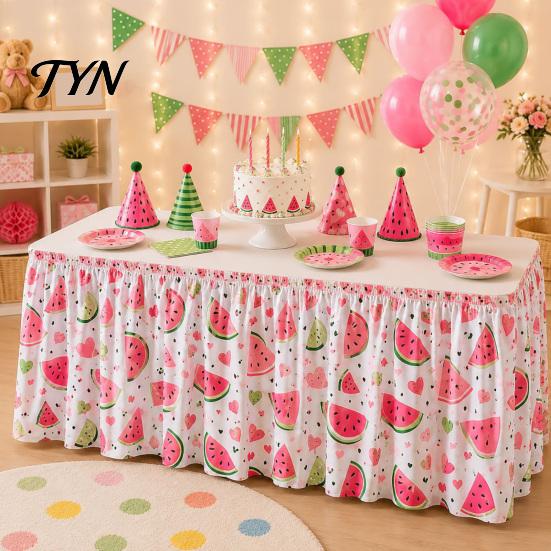 Event Stall Decoration Table Cover Floral Fruit Skirt, 6Ft x 29.5in Elastic Pleated Picnic Skirt for Outdoor Teacher Desk Classroom, Home Office