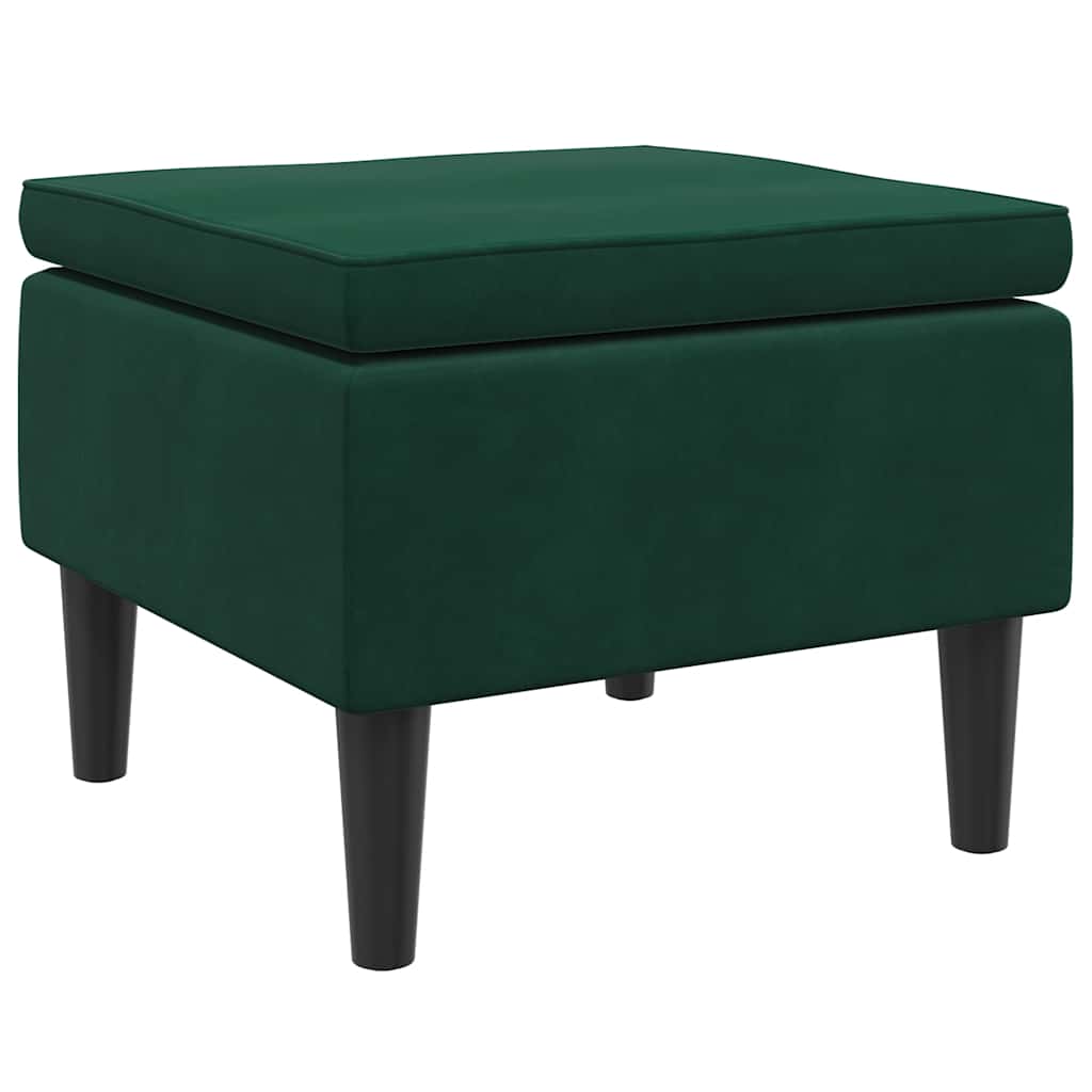 Footstool with Wooden Legs Dark Green Velvet