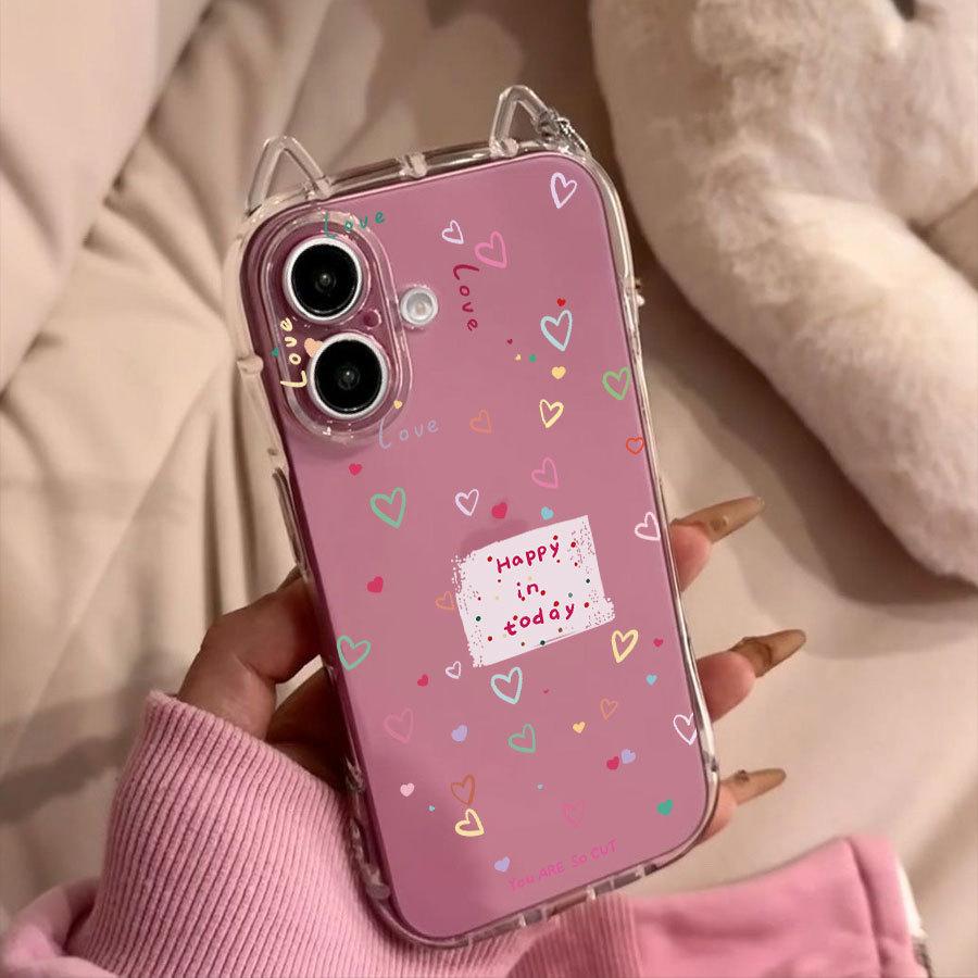 Цветной мультяшный чехол love подходит для Apple 15 15promax с ушками кошки, новый популярный 11 12 прозрачный